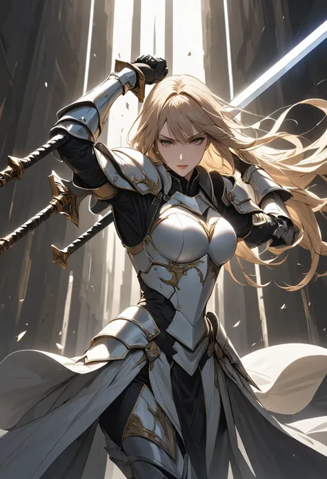 (masterpiece, best quality:1.2),
a female paladin, Alone, holding sword with her hands, BREAK vertical slash to you, (Swings down at you with force, and after lifting it above her head),
\Cryptic Paladin 001, ROUGH\,