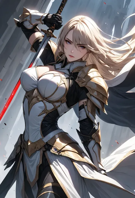 (masterpiece, best quality:1.2),
a female paladin, Alone, holding sword with her hands, A sword swung down vertically, (Swings down at you with force, and after lifting it above her head),
\Cryptic Paladin 001, ROUGH\,
vertical slash,