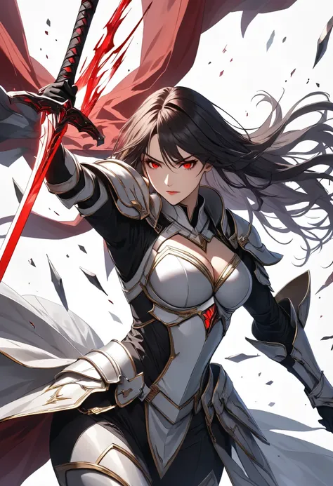 Ultra-high resolution, super detailed, dynamic composition,
a female paladin, solo, holding sword with her hands, A sword swung down vertically, (Swings down at you with force, and after lifting it above her head),
BREAK \nothing other sword\, vertical s...