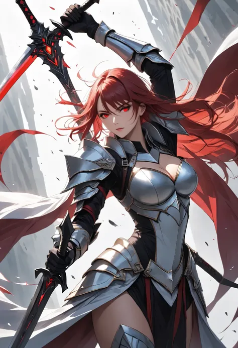 Ultra-high resolution, super detailed, dynamic composition,
a female paladin, solo, (holding sword with her hands, A sword swung down vertically, (lifting it above her head, and after Swings down at you with force)),
BREAK \nothing other sword\, vertical...