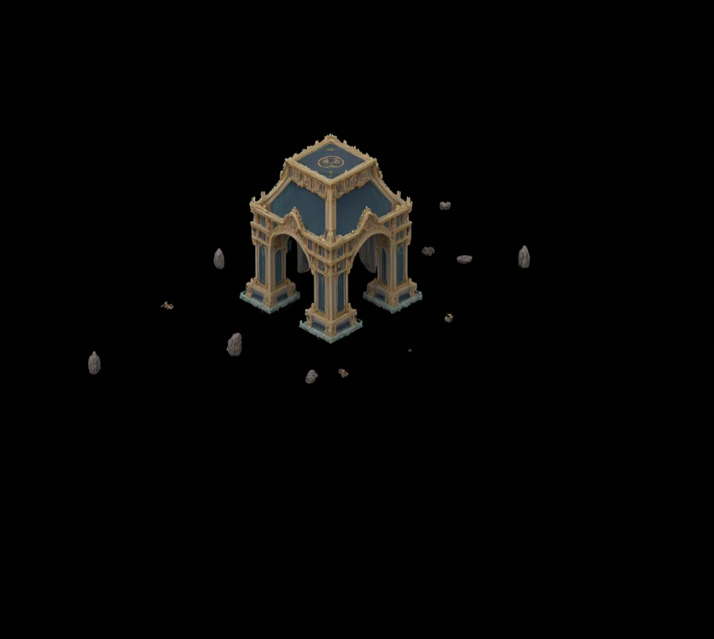 isometric view of a wizard tower, ruins, isometric voxel, game asset, isometric art, high quality voxel art, voxel based world, ruined temple