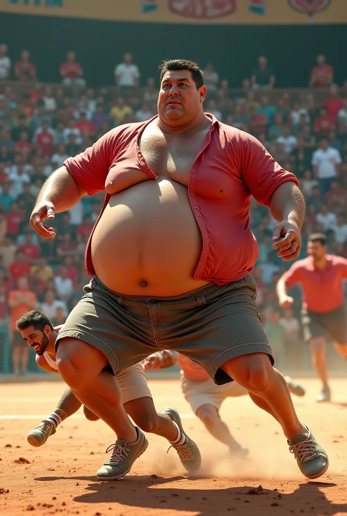 Fat man falls down during kabaddi match with Cristiano Ronaldo 