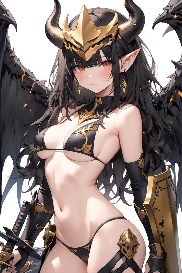 Blueアーマー、elf ears、dragon horns、dragon tail、armor helmet、Dragon Wings、Armor damage、naked、naked body、sword   。 shield 。sword  。shield。shines gold all over。HYPER AURA FASHION。armor damage。Armor Break。Armor is broken。Armor is destroyed。Panty Armor。West Armor。A...