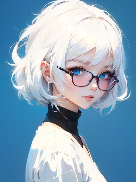 anime girl with white hair and red glasses looking at camera,  Anime Style Portrait , Ilya Kuvshinov with long hair in the style of Ilya Kuvshinov, Girl with short white hair,  pretty detailed anime style , anime style illustration,  Guweiz Style Work ,  m...