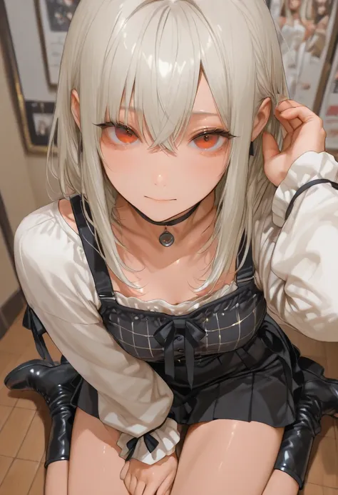 Masterpiece with natural light、top quality、Highest standards、best image quality、drawn with black ink on white paper、ink style drawing 、Black and white、Japanese  girl、Detailed idol costumes、chest is big、perfect anatomy、 crossed bangs、 asymmetrical bangs、Put...