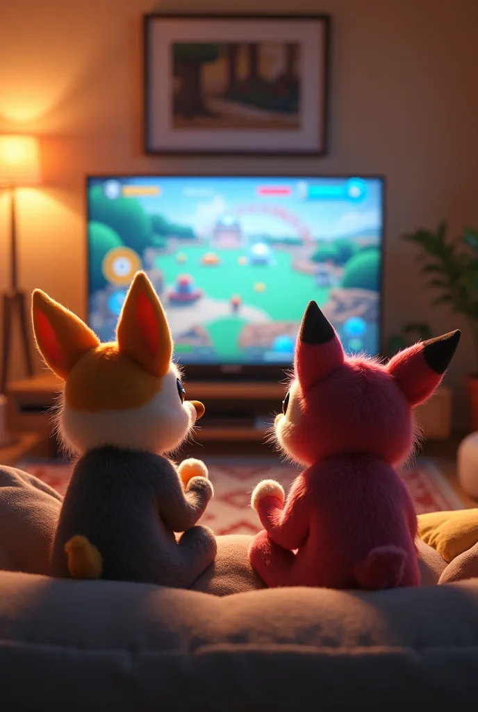 Create an image of two ren in front of the TV playing video game
