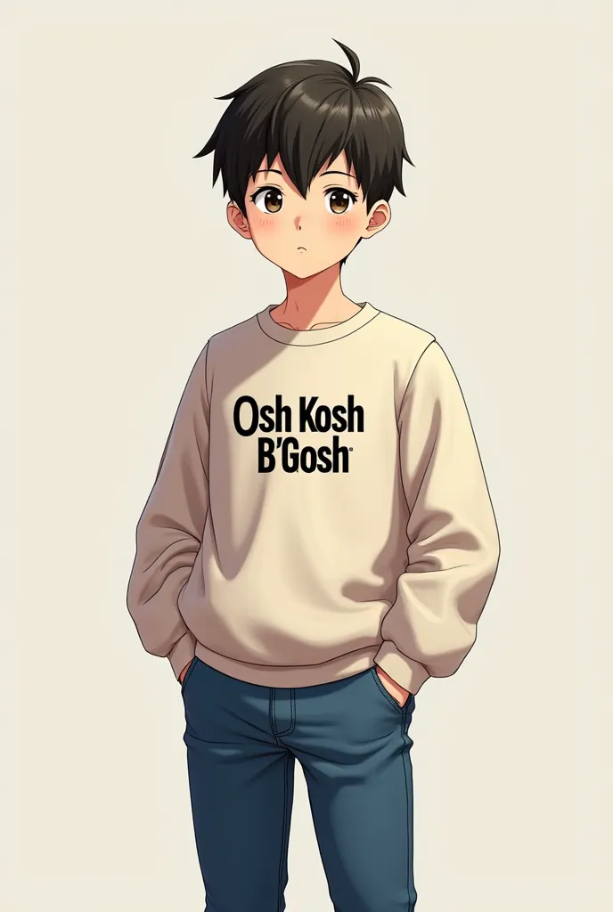 Anime boy wearing an Osh Kosh B'Gosh sweatshirt and jeans