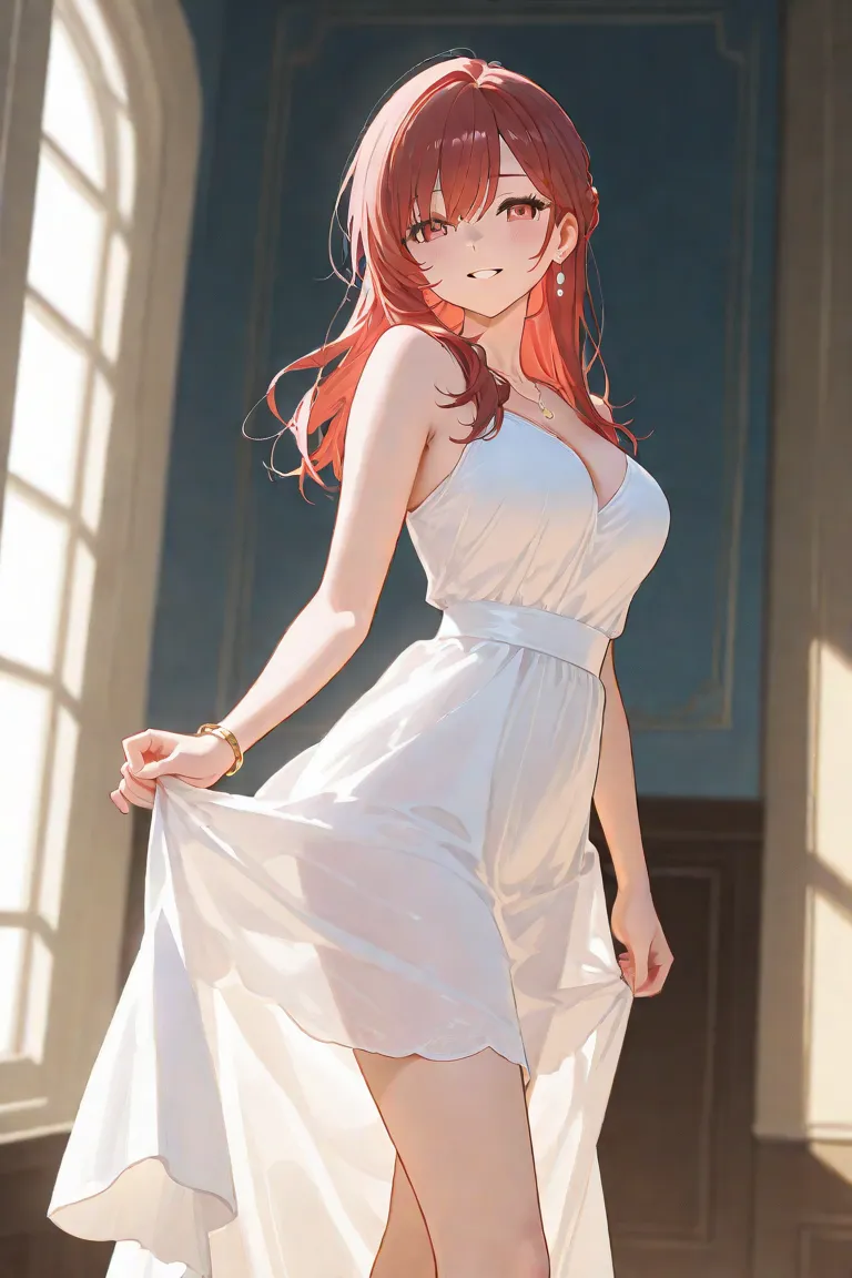 A Woman dancing in a white dress  in 2D manga art