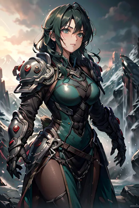 MOUNTAIN,Fluid movement,, hxarmour,1girl,(dark green armour:1.3),, ultra-detailed,extremely delicate and beautiful,(by exquisite colors block),masterpiece,best quality,unreal engine 5 rendering,movie light,movie lens,movie special effects,detailed details,...