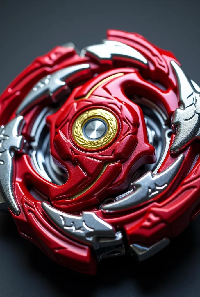 Create a red and silver beyblade with 3 contact points and 3 weak points