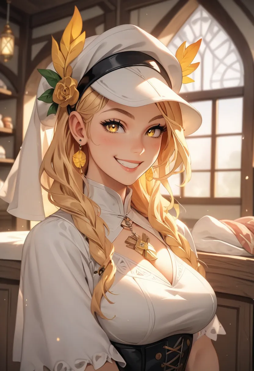 Finding to the viewer, ((looking at the viewer)), sexy woman wearing a medieval outfit, ((yellow laundry)), oval body, , ((ultra detailed)), (maximum guardity)), ((better guardity)), (4k)), ((beautiful face)), ((hair with white color)) dark)), oval body, (...