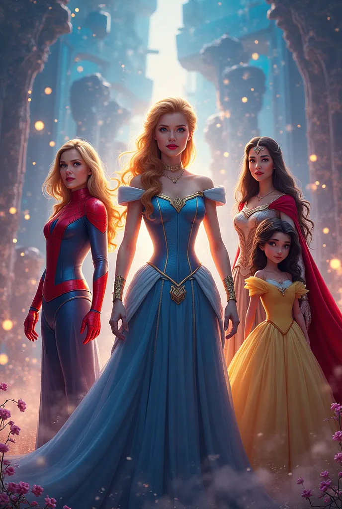 Pictorial image of Disney princesses and Marvel super heroes