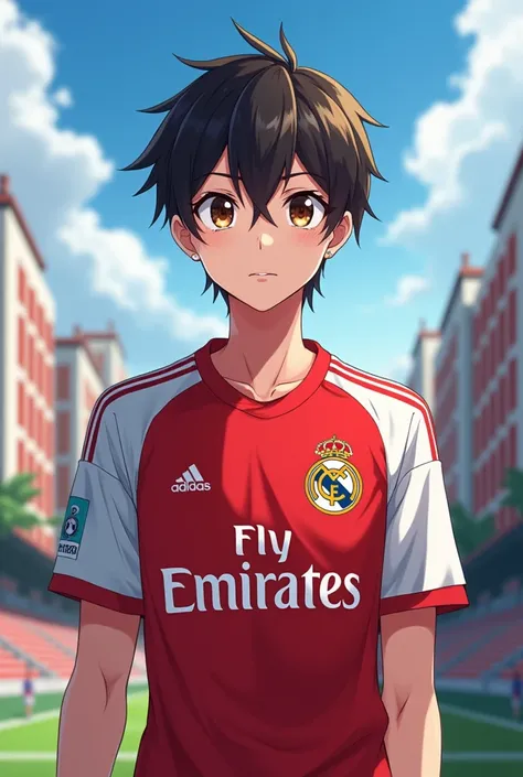 Can you give me a picture of an anime boy wearing a real madrid shirt?