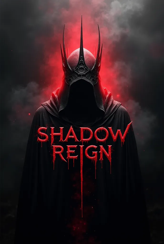 Colors:  black, dark red and gray for a gloomy, mystical look.

symbol: A stylized shadow or a menacing crown, symbolizing power and domination.

text: “SHADOW REIGN” in a sharp, aggressive font, perhaps with scratch marks or bloody accents.

Details: A da...