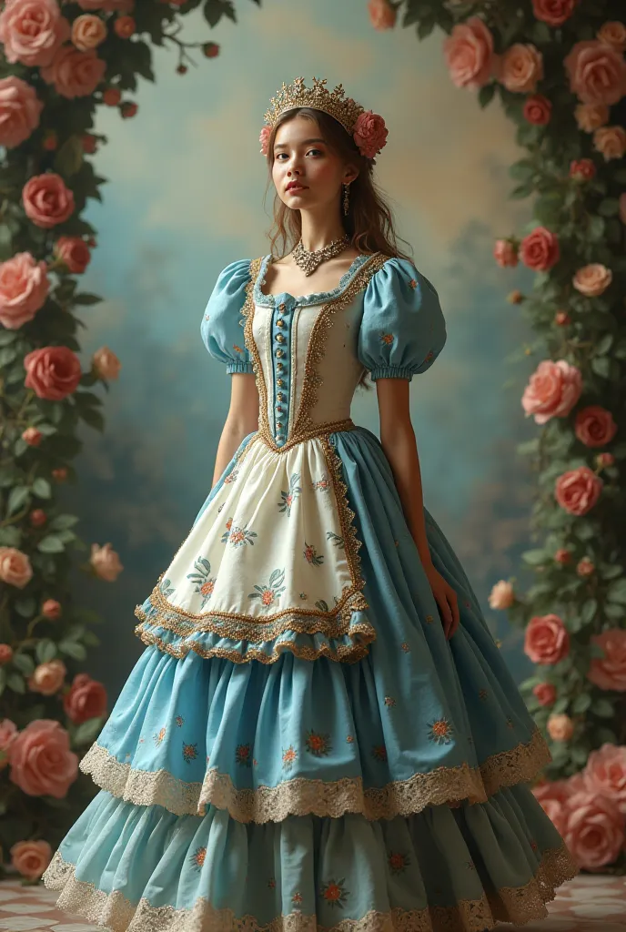 Inspired by the book "Alice Through the Looking Glass But without copying her designs and the color palette of:  navy blue, baby blue, baby pink , pine green, beige and red wine. Create 10 type costumes: sport, cocktail, swimsuit, gala, tailoring, fancy, c...