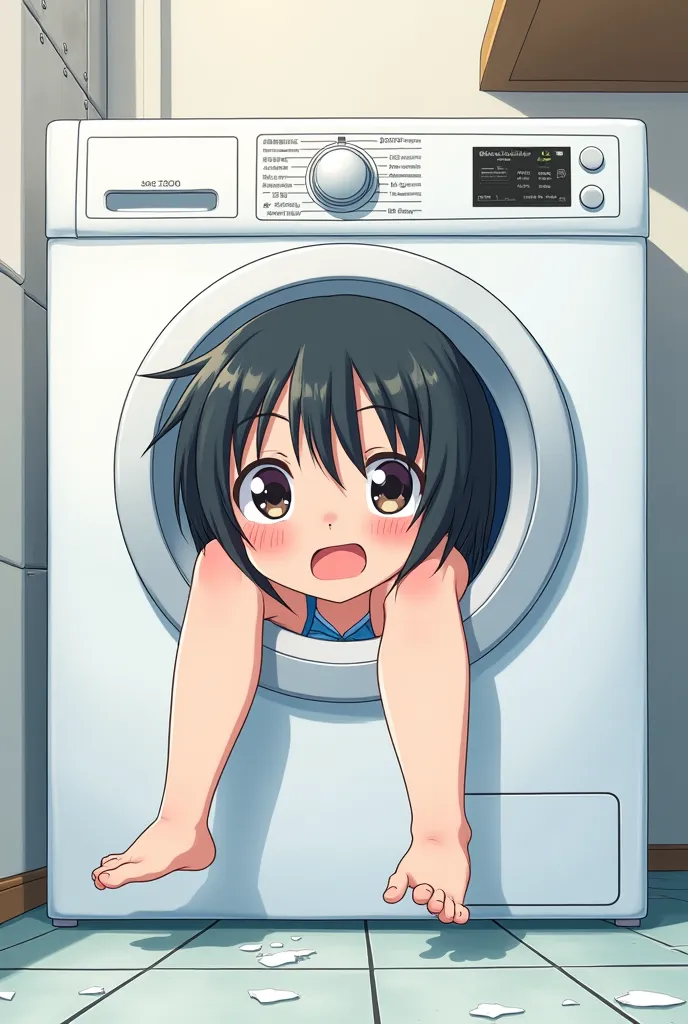 Anime girl stuck in washing machine only rear body gozukuyo