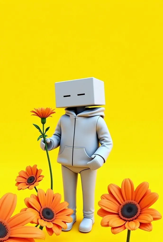 A stylized, digital art album cover for a song titled "ME VS ME".  A light gray, robotic-looking figure, resembling a humanoid robot, is the central subject. The robot has a box-like head and is wearing a light gray hoodie.  Flowers, particularly large ora...