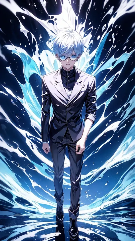 Anime boy with white hair and black glasses standing in front of a blue sky, Kaneki Ken, best anime 4K konachan wallpaper, kaneki ken,  Trigger Anime Art Style , Badass Anime 8k,  tall blue eyed anime man , 4k anime wallpaper,  anime wallpaper 4k , anime w...