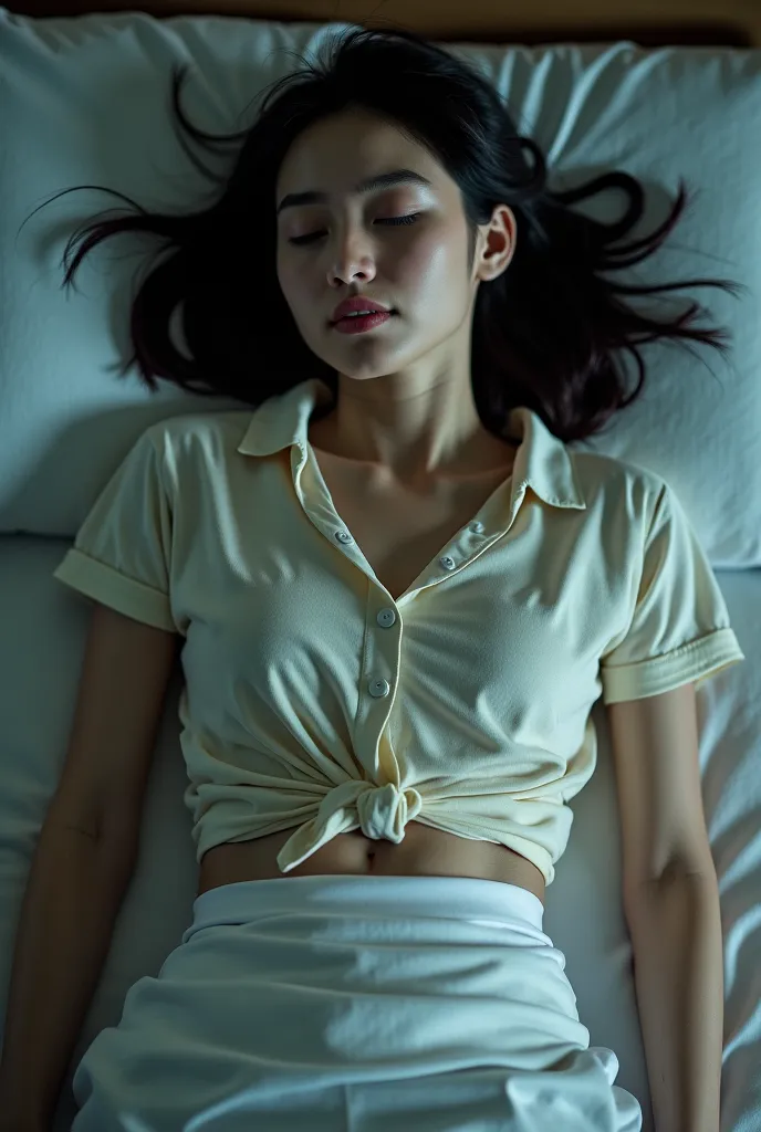 Dead body girl asian Wear shirt, wear underwear, eyes she dead  dead body real  in 20 day she not life