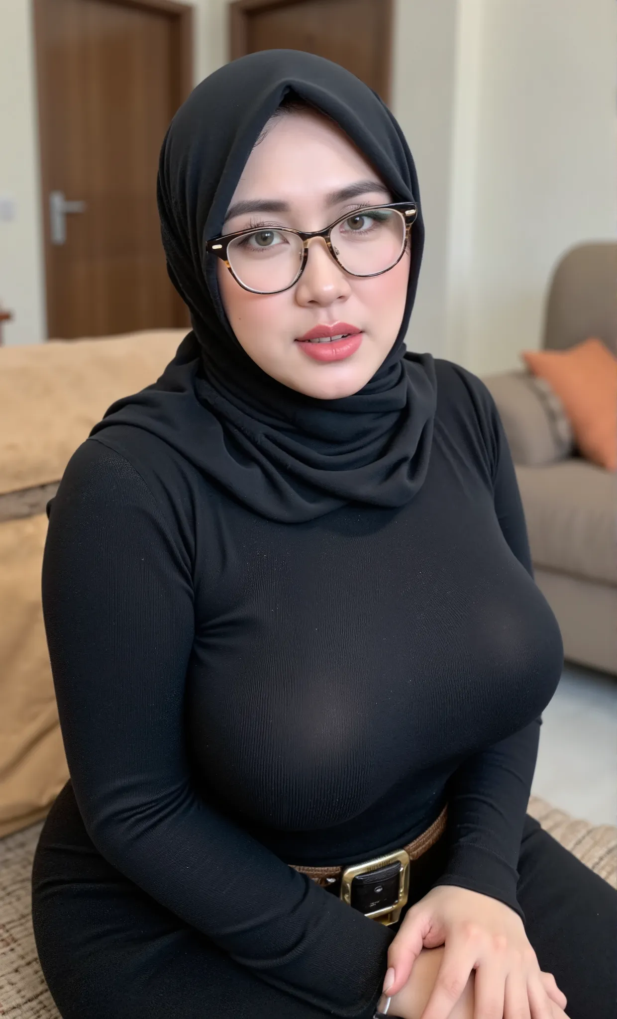 (Masterpiece: 1.2, Best Quality), Realistic, (Realistic Picture, Complex Details, Depth of Field), Best Quality, Masterpiece, Highly Detailed, Realistic, 1 mature, indonesian old wife, 45 Years Old, chest forward, big breasts, thin lips, beautiful and sedu...