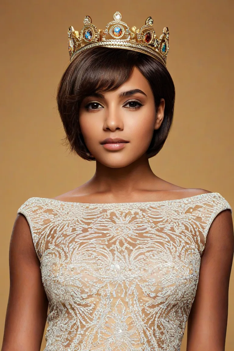 girl , brown skin(king)  medium height , short hair that reaches the shoulders, full body, medium breasts.