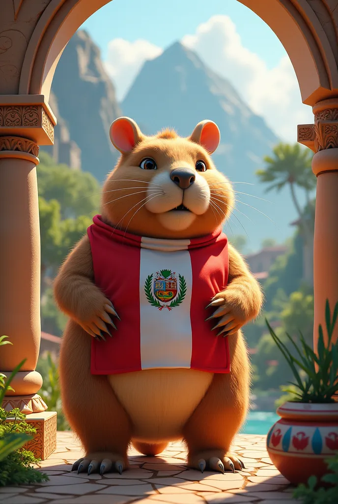 Animated image of capybara with its flag of Peru and more history of Peru