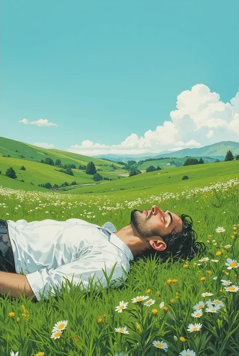 man lying on grass field