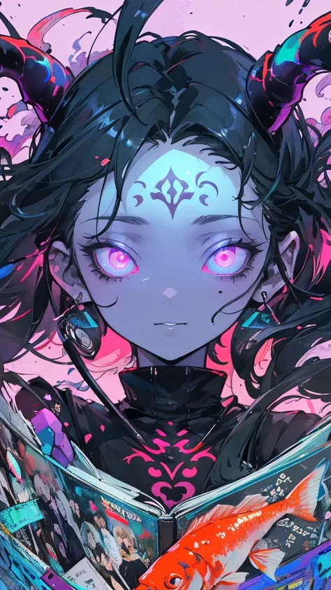 nsfw, demon girl, fusion of (girl) and (((demon))), purple hair, (((completely blue skinned))), (((black Sclera))), 2horns from hairline, nude, ((body tattoo)), evil smile, dark moon,(( ((glowing_eyes)) ((gradient_eyes )) ))Masterpiece, best quality, one g...