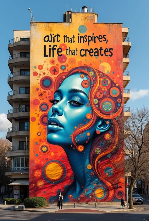 Mural with the sentence written in Spanish  "Art that inspires, life that creates."