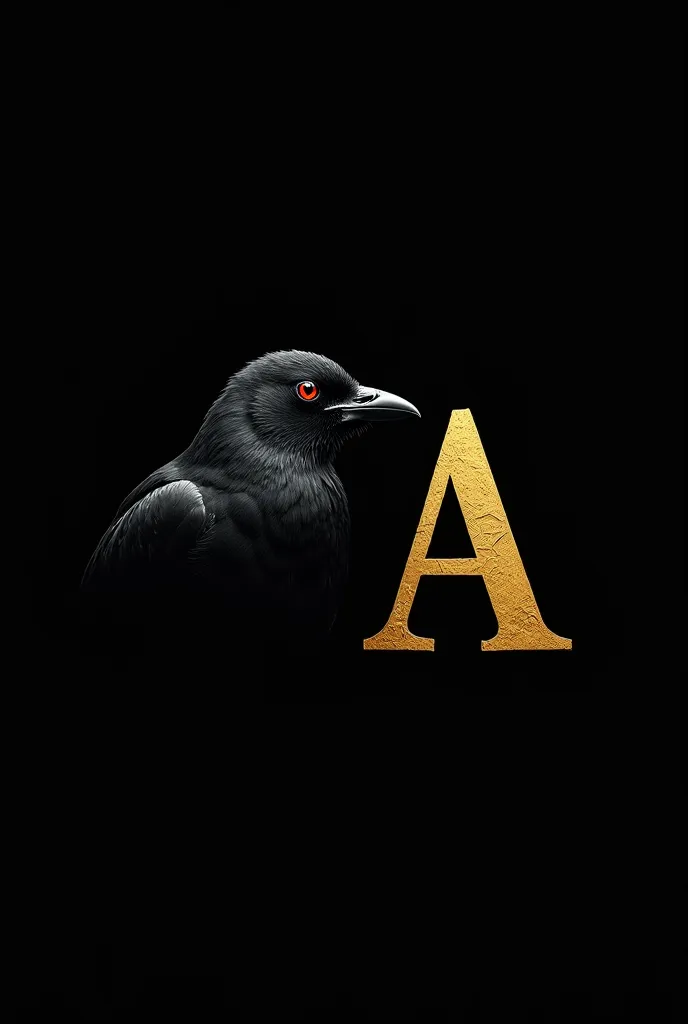 Black background with black bird and a golden letter A with two different types of letters ,beautiful