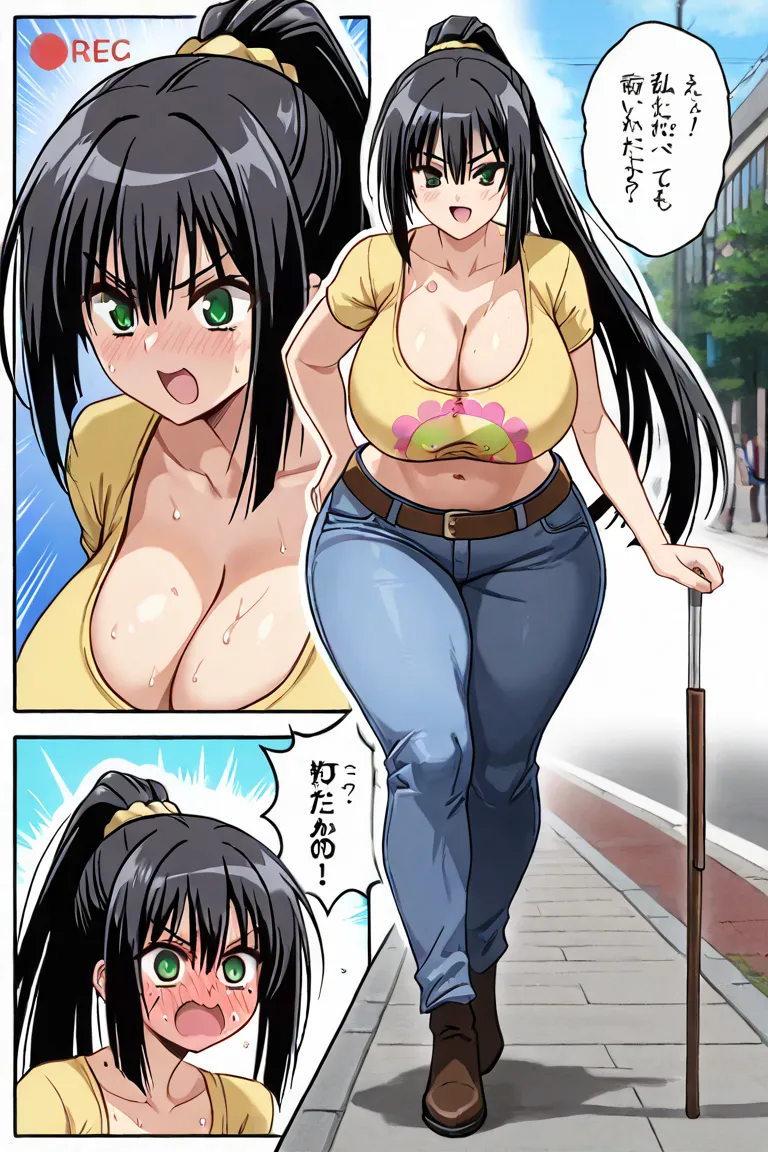 (1 girl, ) 1girl,  \(/Seraphim (Kore wa Zombie desu ka?)f\),, alone,
black hair, long hair, ponytail,  highly detailed hair , Gren Eyes, green eyes, very detailed eyes, Huge boobs, His face is very detailed, tsundere,  speaking, looking at the spectator, l...