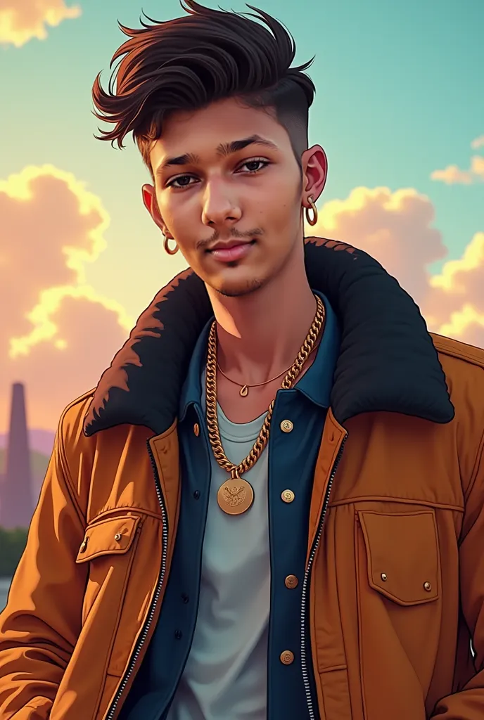 He is guy and you need to make him attractive guy and make him dress gen z and put something in best background 