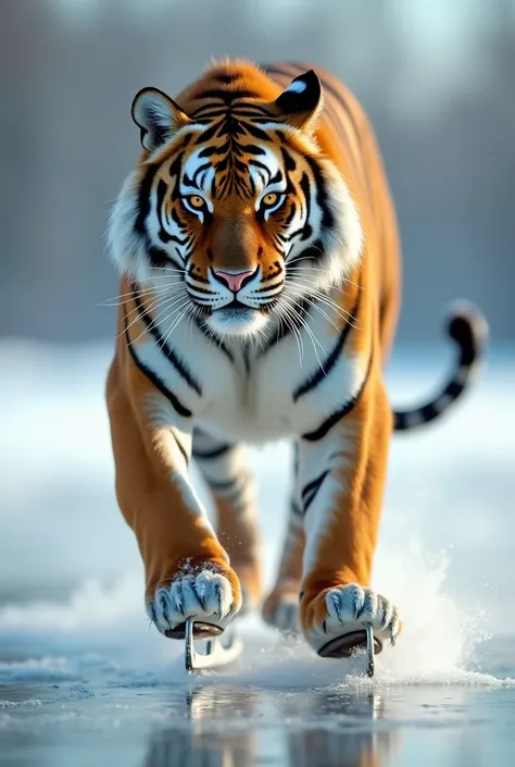 Ke tigre photographe sur des patins a glace 