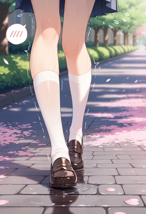 masterpiece,top quality, best quality, beautiful and aesthetic, extreme detailed, highest detailed ultra-detailed, highly detailed CG illustration, an extremely delicate and beautiful, depth of field, petal,park,stone road,cherry blossoms, 1girl,solo,kneeh...