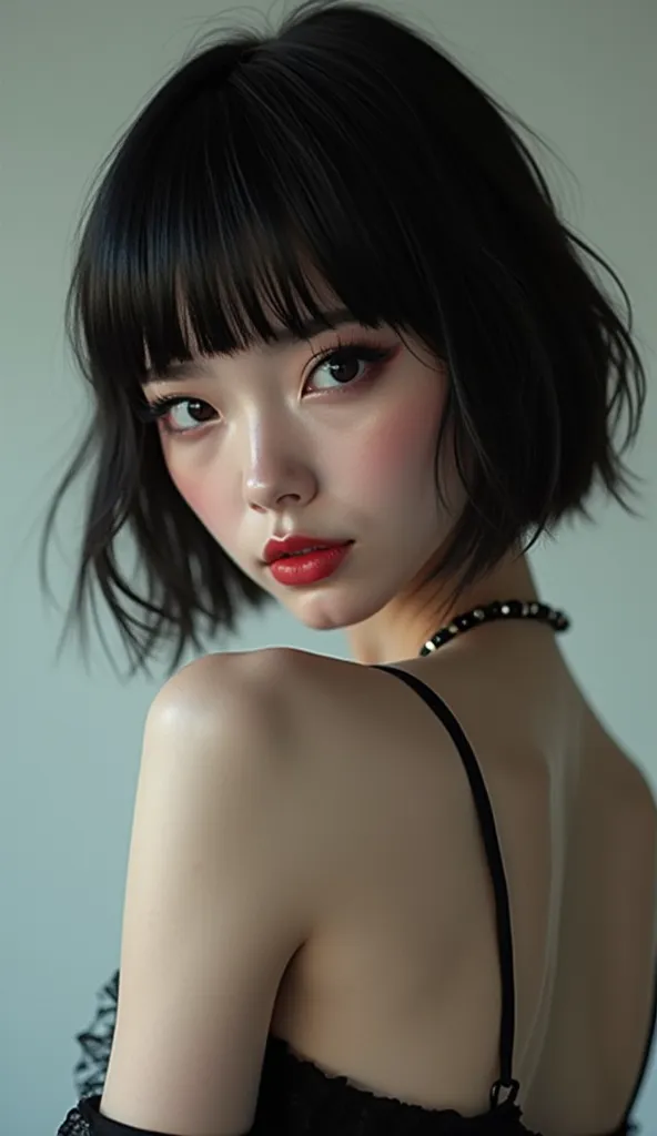 Create an alternative sexy human model with bangs