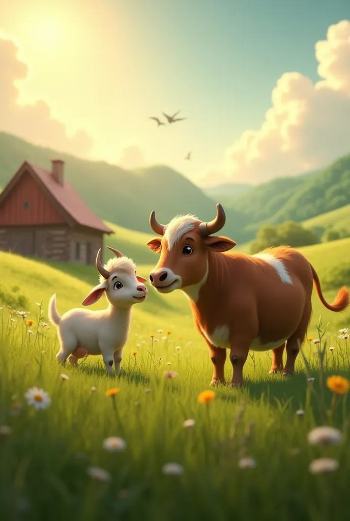 Image to video story on goat and a cow friendship 