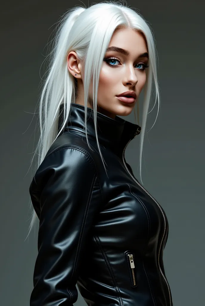 Leather clothing leather jacket platinum hair 