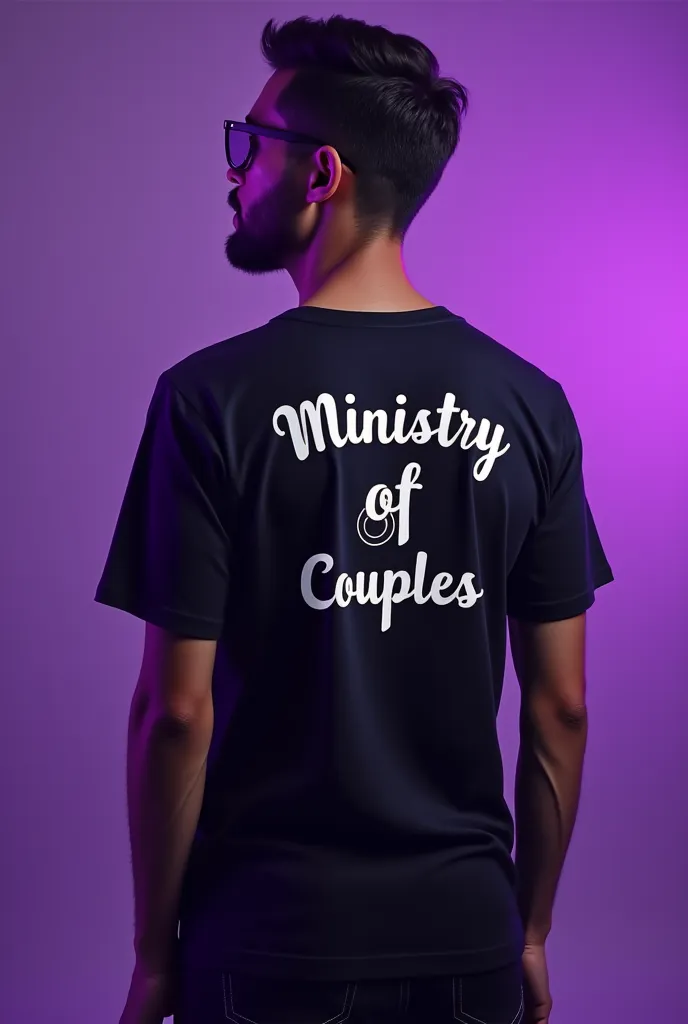 Create a shirt with the name: Ministry of Couples. With two rings intertwined on the back. And the purple shirt. 