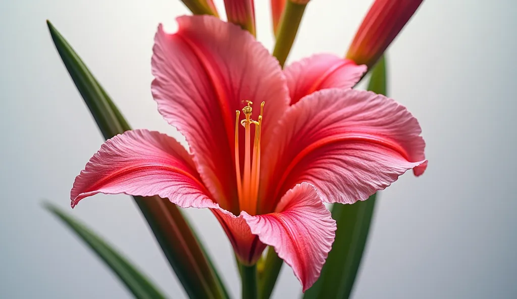 Hyper realistic photo, A close-up of a gladiolus flower, with its vibrant petals and intricate details.