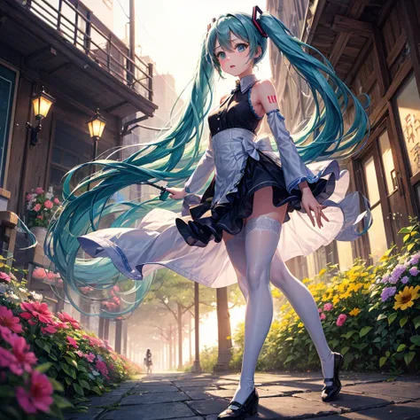 （（top quality））、（（masterpiece））、（（High Precision））、（（details））、Hatsune Miku、front、Future cities can be seen in the distance、Spectacular scenery with depth、clear々The sky is so bright、I can see a bright, shining light that symbolizes hope far away。I'm walkin...