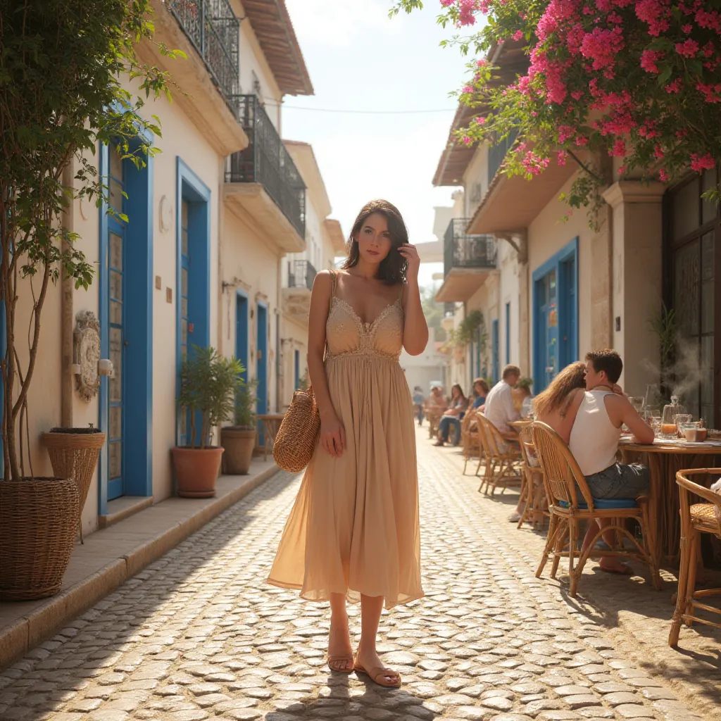 (masterpiece, photorealistic:1.4, extremely intricate:1.3, ultra resolution, hyper-realistic, 8K) The cobblestone streets of Passagem, the historic district of Cabo Frio, are bathed in the soft morning light. White colonial houses with blue doors line the ...