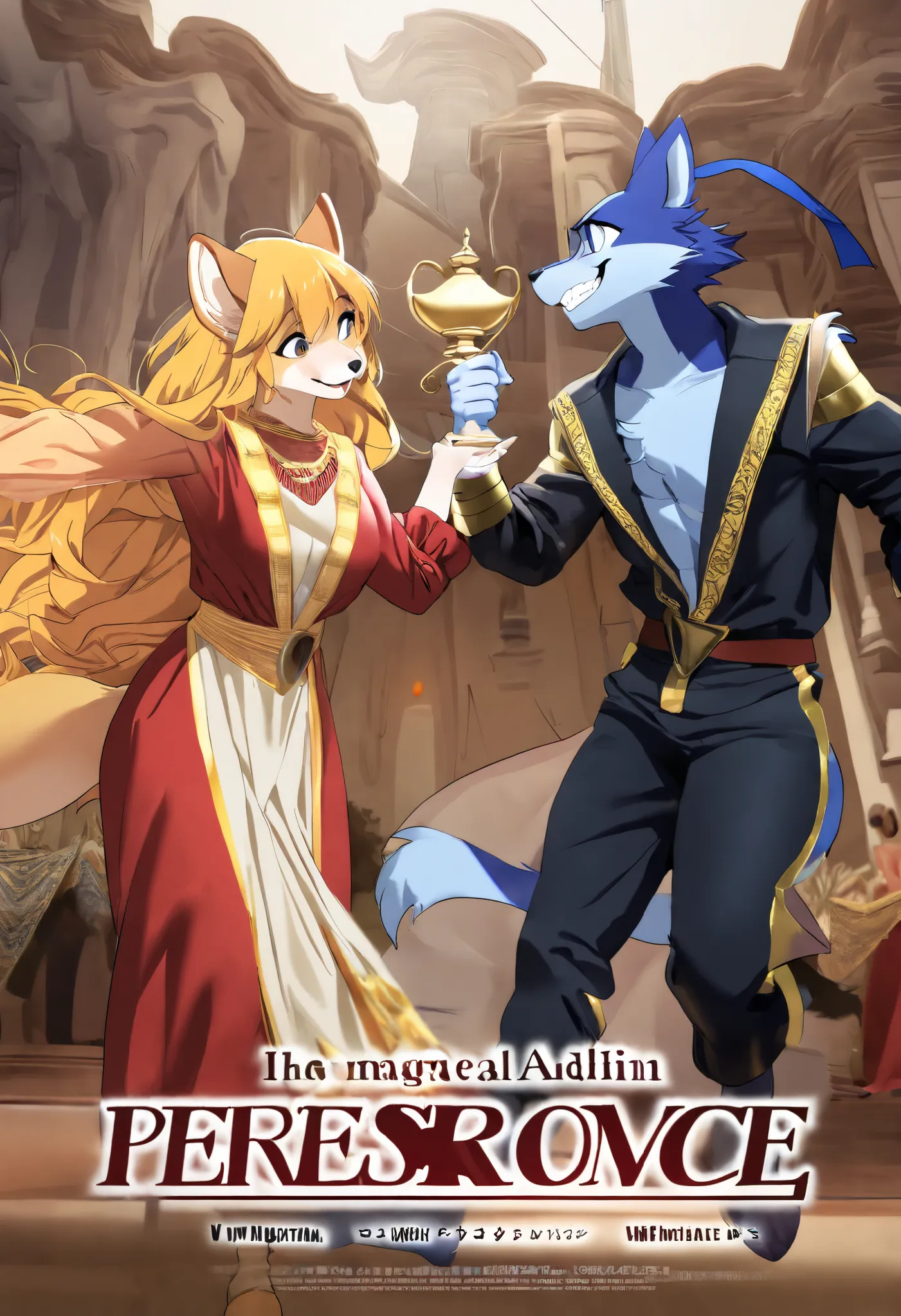 movie poster, highres, top quality, best quality, paid reward available, unparalleled masterpiece, perfect artwork, absurdres, High-quality illustrations, super high resolution, detailed background, perfect anatomy(1girl, 1boy, couple, kemono, furry anthro...