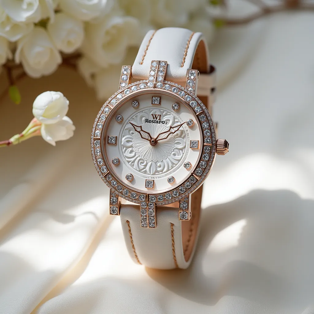 Elegant women's watch with diamonds  (Realistic, luxury product style. The background must be transparent. )