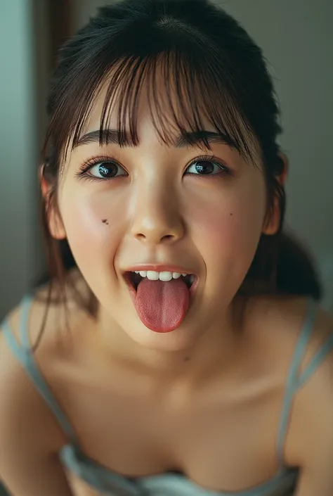  on the tongue。masterpiece, best quality,16k,8k,beautiful, exquisite, very familiar , high quality, unusually familiar,  Very Familiar , Ultra-High-Resolution,  超high quality , beautiful faces, Japanese, nsfw, Stare ,( sharp concentration ), from below, ( ...