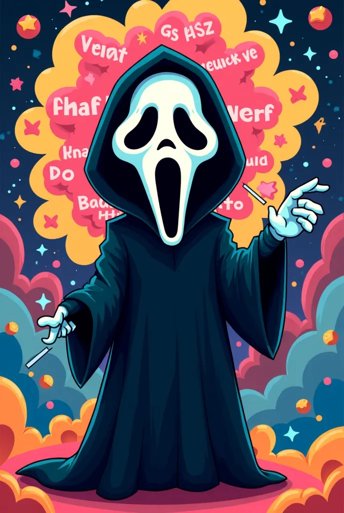 Ghostface from the horror movie scream bubble words you mad cartoon 