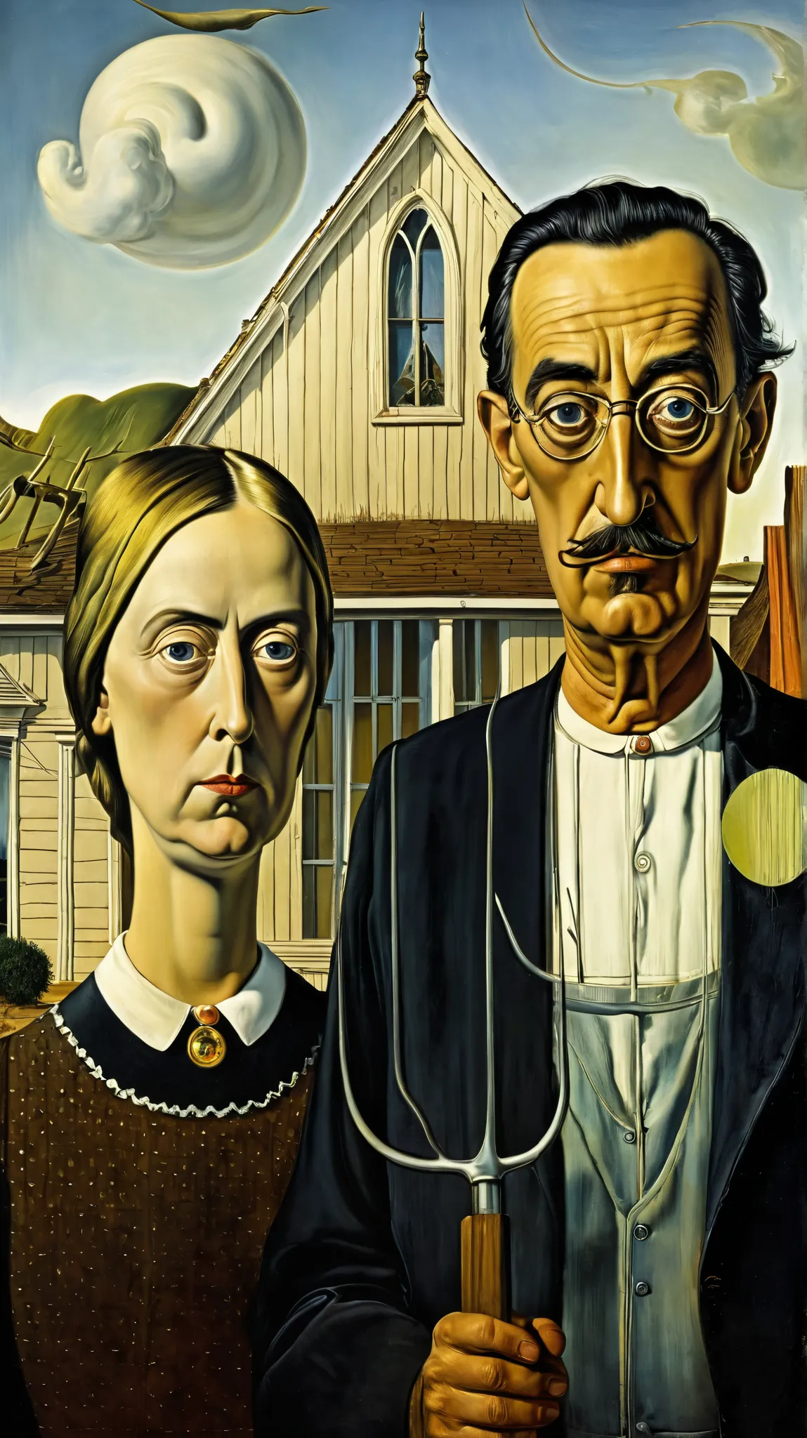 American Gothic painted by Salvador Dali. Detailed surrealistic painting by Salvador Dali  