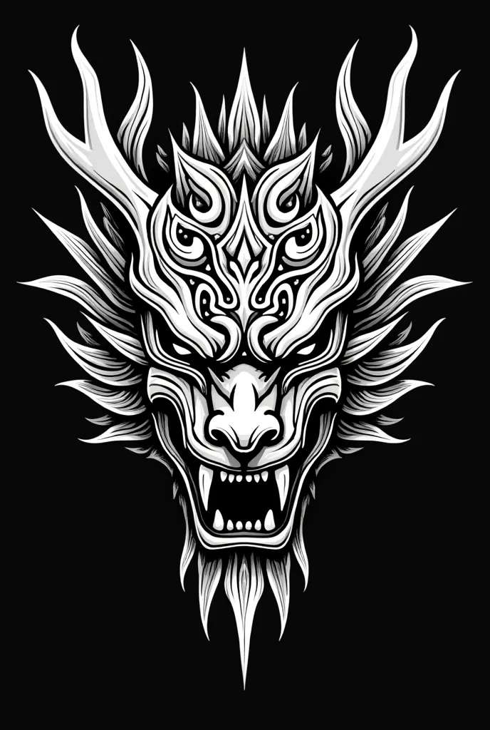 Western dragon masks black and white tattoo
