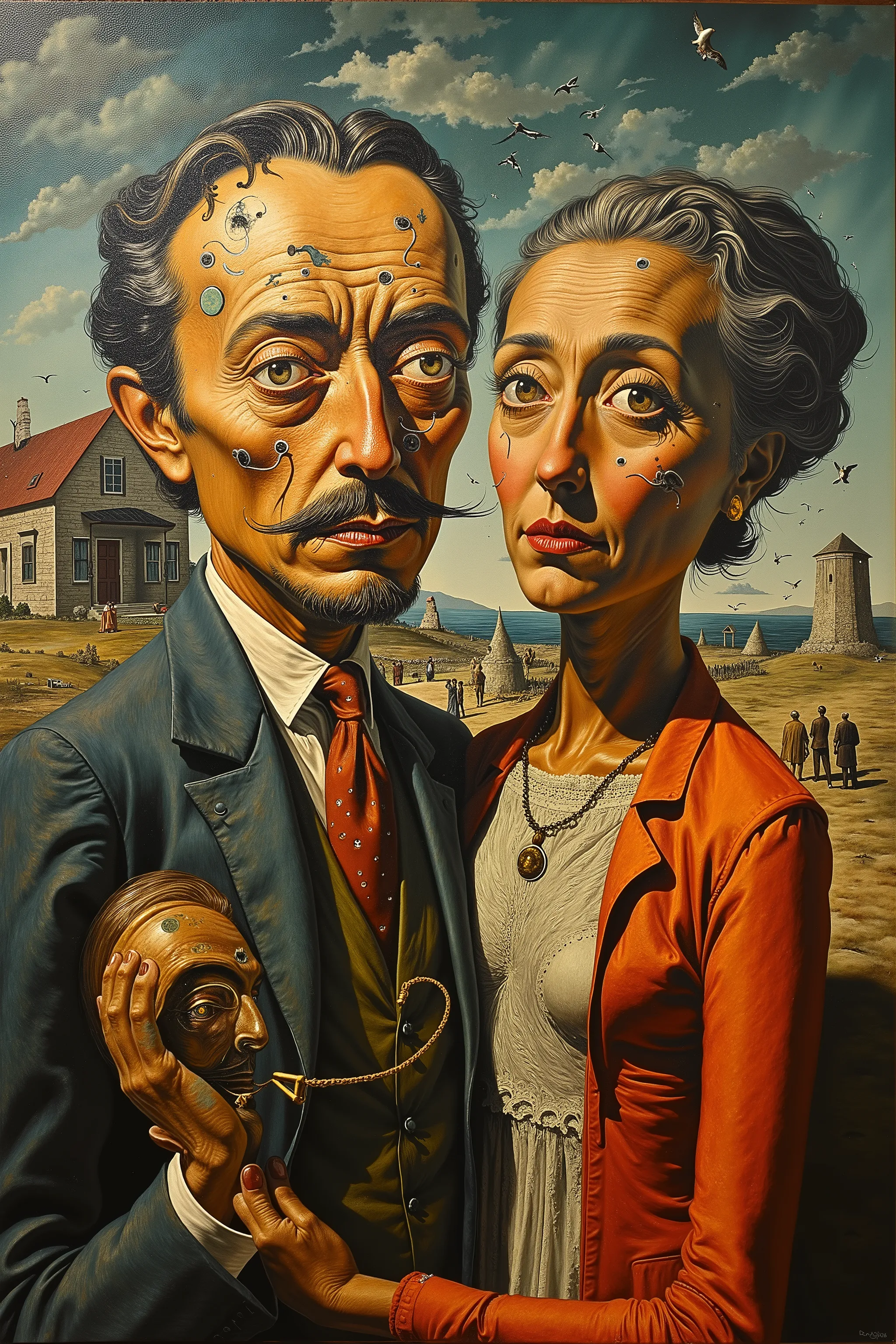 American Gothic painted by Salvador Dali. Detailed surrealistic painting by Salvador Dali  