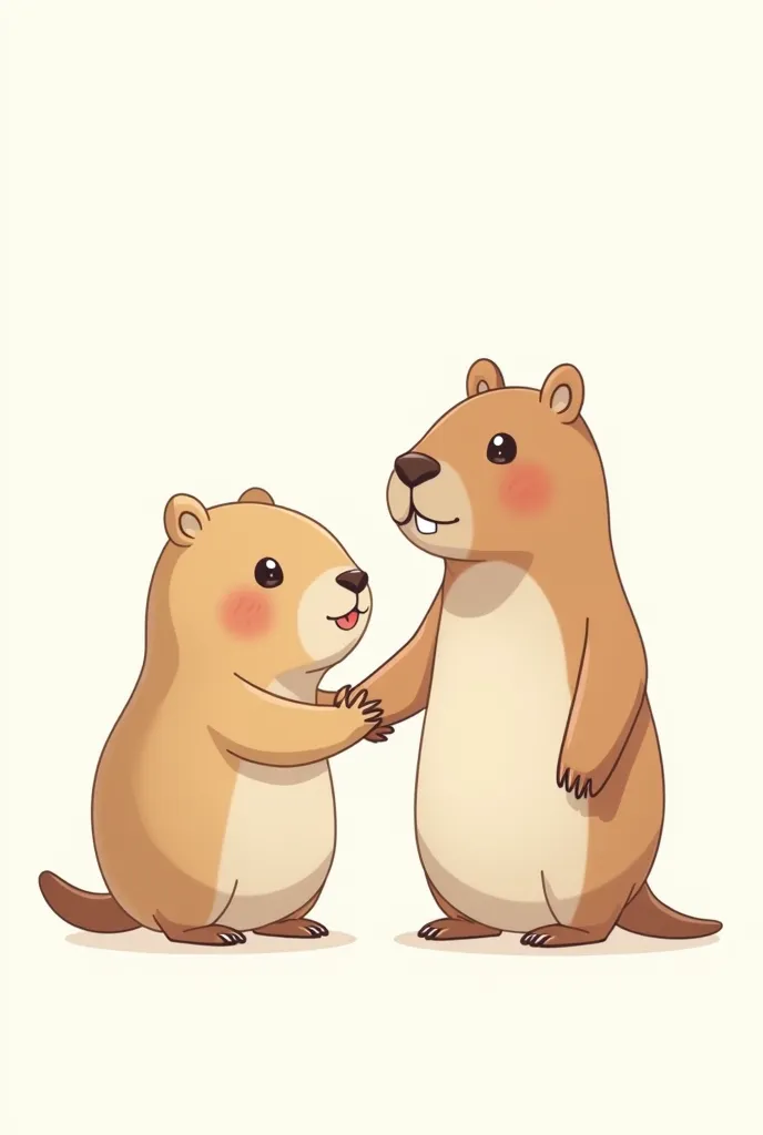 Capybara holding hands with Jesus animated kawai white background