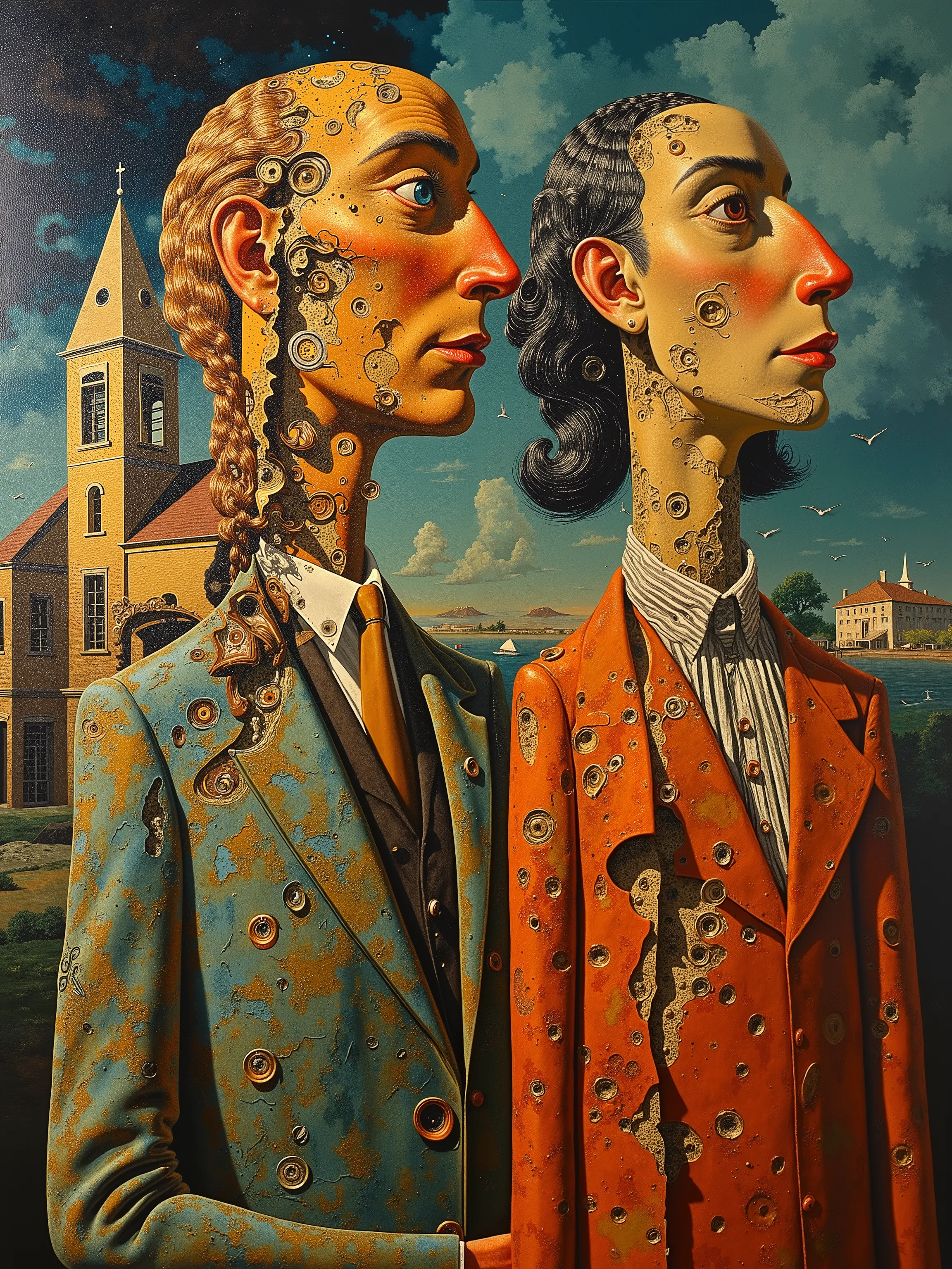 American Gothic painted by Salvador Dali. Detailed surrealistic painting by Salvador Dali  